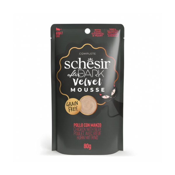 Schesir After Dark Cat Food - Chicken & Beef Velvet Mousse - 80g Pouch (1*12)