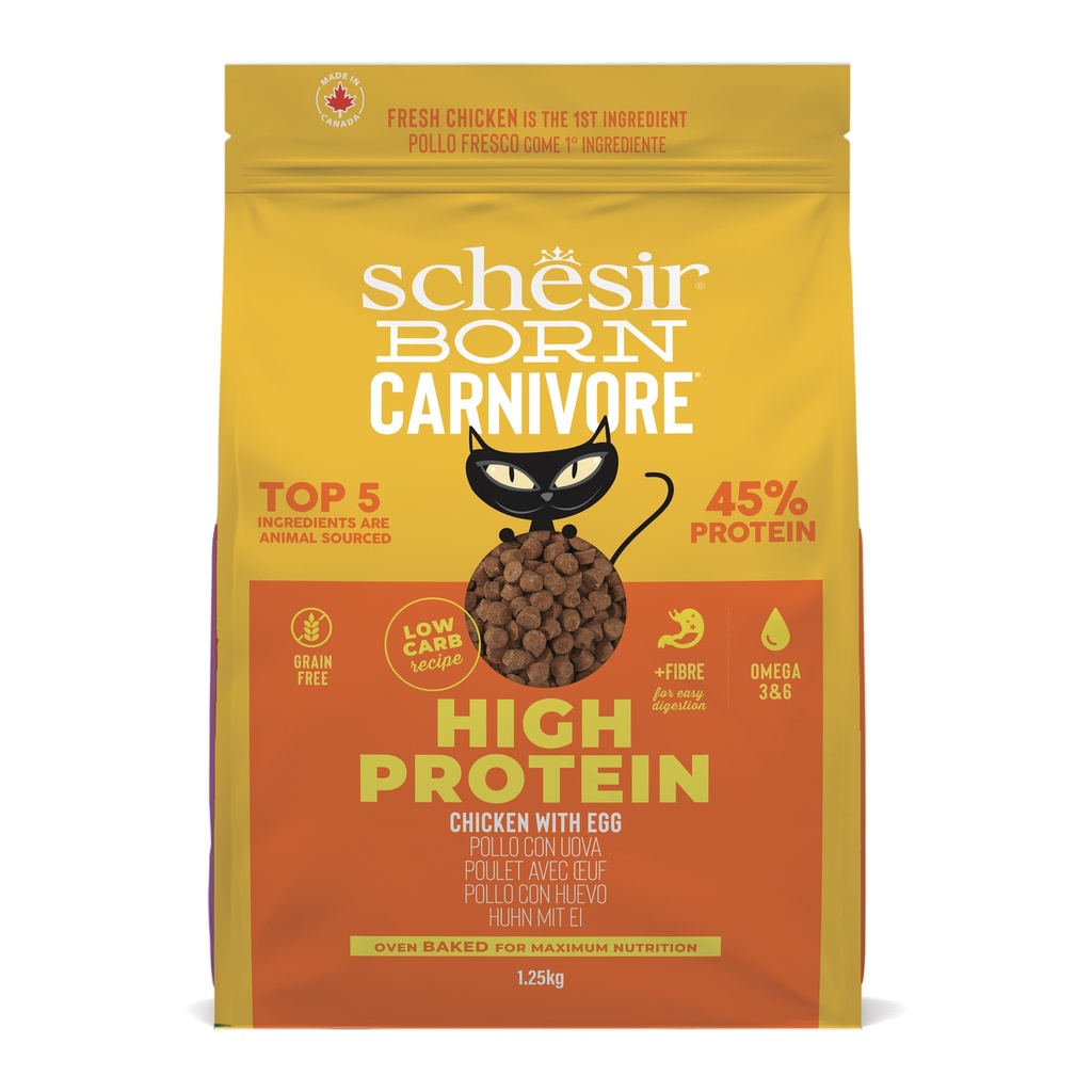 Schesir Born Carnivore Dry Cat Food - Chicken & Egg - Bag 1.25kg (1*6)