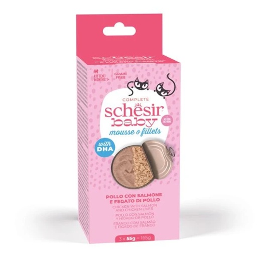 Schesir Baby Cat Can Multipack – Mousse & Shreds in   Chicken & Salmon - 55g x 3 Cans (1*12)