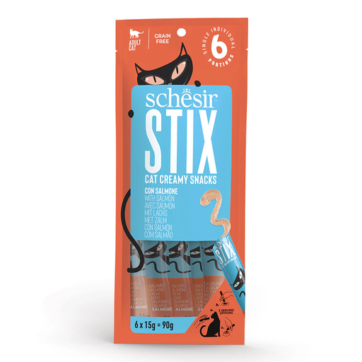 Schesir Stix Cream Treat Snack - Salmon Flavor - 6 x 15g Sticks (1*12)