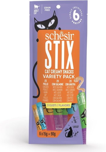 Schesir Stix Cream Treat Snack - Mixed Flavors - 6 x 15g Sticks (1*12)