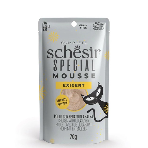 Schesir Special Exigent Cat Pouch - Chicken with Duck Liver Mousse - 70g (1*12)