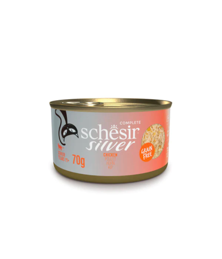 Schesir Silver Wholefood Cat Can – Chicken Recipe for Mature Cats - 70g (1*12)