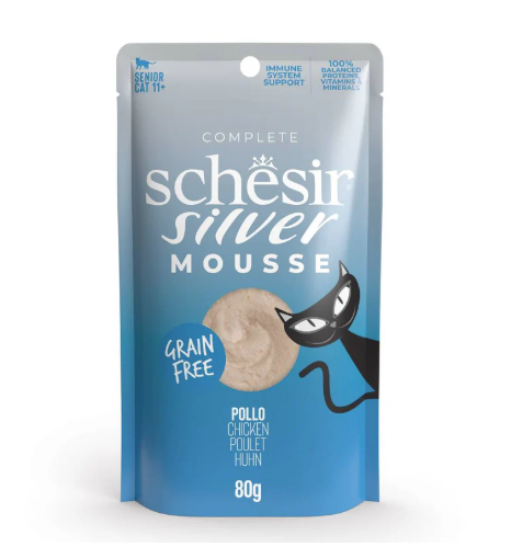 Schesir Silver Cat Pouch - Chicken Mousse for Mature Cats - 80g (1*12)