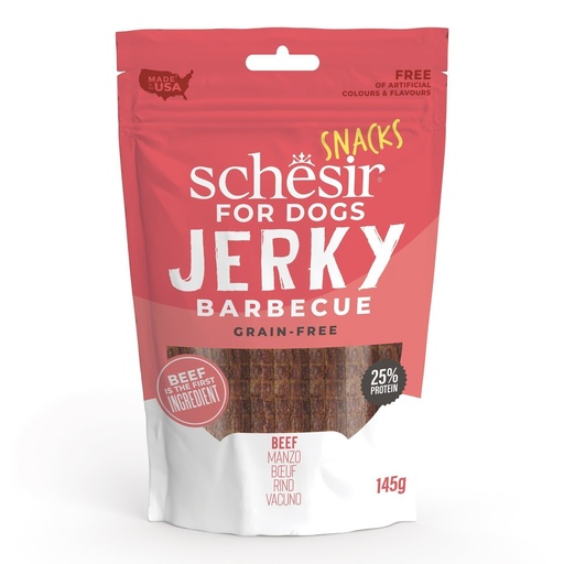 Schesir Dog Snack Pouch - BBQ Beef Jerky, 6 × 145g