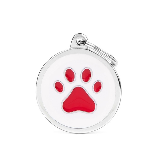 Charms Big White Circle with Red Paw ID Tag