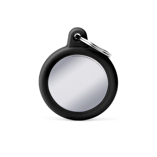 Hushtag Chrome-Plated Brass Circle ID Tag with Black Rubber