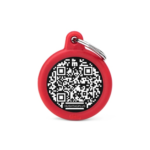 Hushtag Plus QR Code Black Aluminum Circle ID Tag with Red Rubber