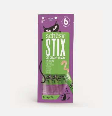SCHESIR STIX CAT POUCH TREATS DUCK 6x15G (1*12)