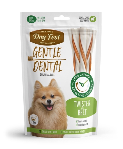 Dog Fest Dental Twister 9cm with beef for dogs <10kg, 80g -Treat