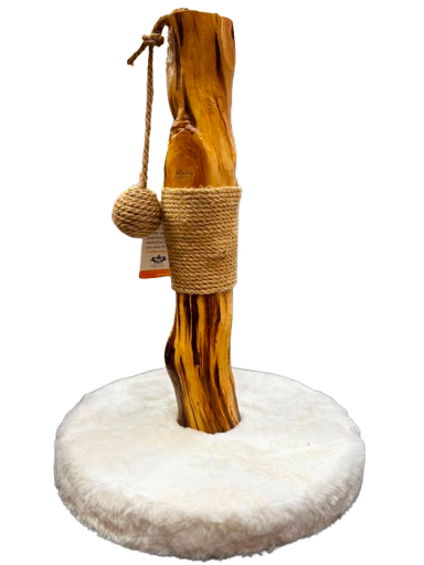 [Scratch It] Premium Natural Pear Wood Cat Scratching Post with Long Plush Base and Jute Rope (30 × 30 × 43 cm)