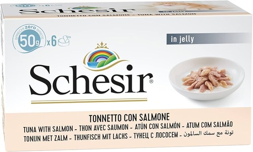 Schesir Cat Food Multipack - Tuna with Salmon in Jelly - 6×50g Cans (1*8) 