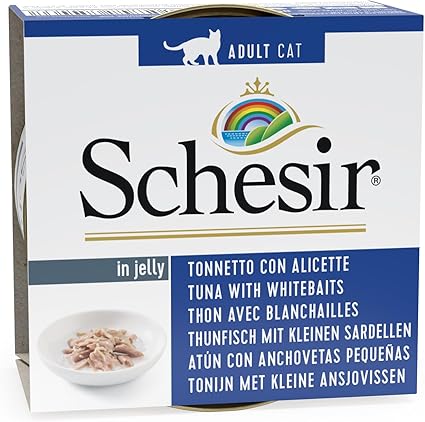 Schesir Cat Food in Jelly – Tuna with Whitebait - 85g Can (1*56) 