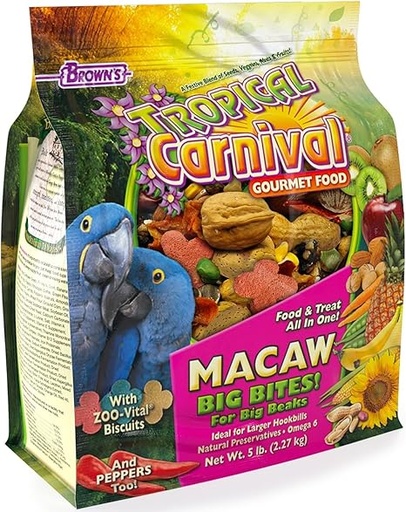 [446851] FM Browns Tropical Carnival Gourmet Macaw Food – Big Bites – 5 lb (2.27 kg) 1x6