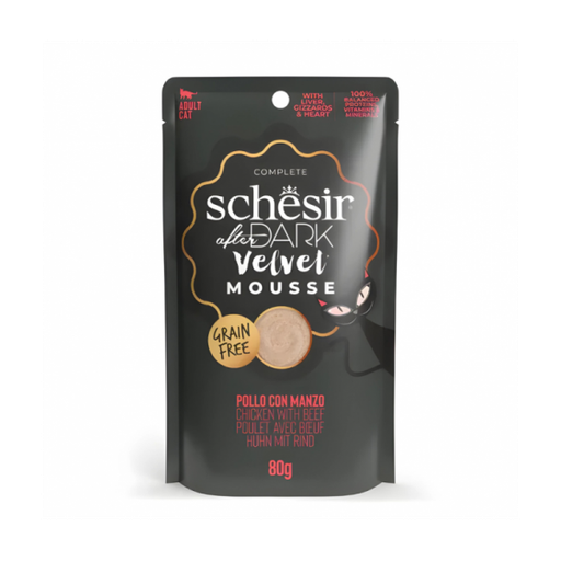 Schesir After Dark Cat Food - Chicken & Beef Velvet Mousse - 80g Pouch (1*12)