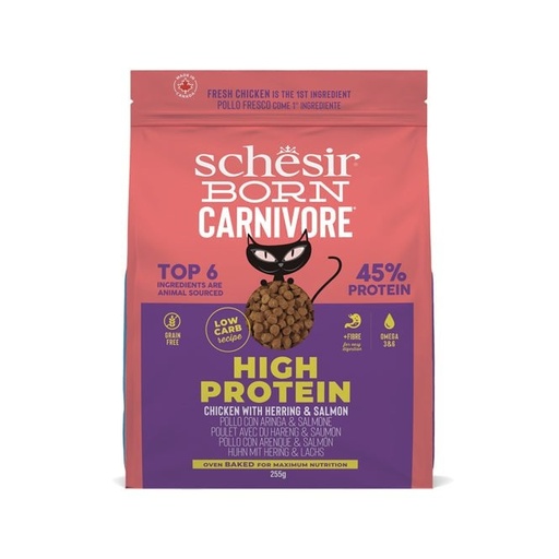 Schesir Born Carnivore Dry Cat Food - Chicken & Herring -Bag 255g (1*8)